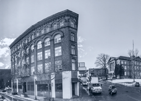 Black and white photo of the Edwards, Faust and Smith office on Union Street in Bangor, Maine.